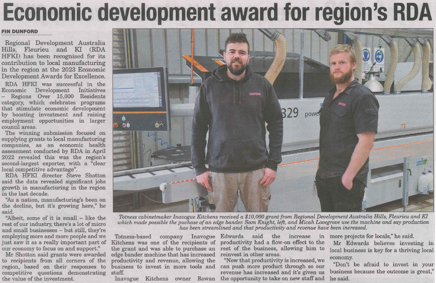 News article highlighting RDA AHFKI's recent win at the 2023 Economic Development Awards for Excellence 2023.