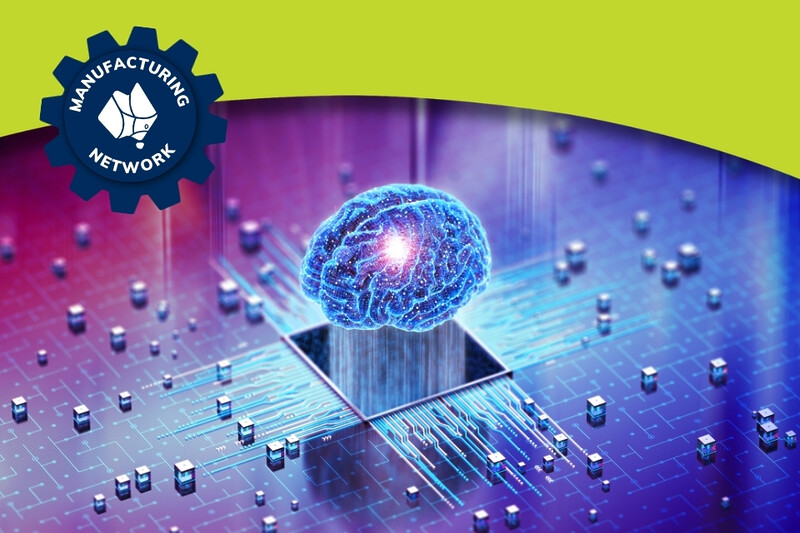 Electronic brain rising from circuit board.