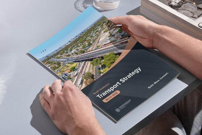 A transport strategy sitting on a desk, about to be opened.