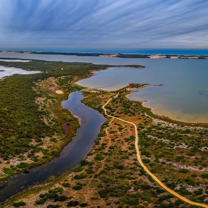 Aerial view across the Coorong, SA